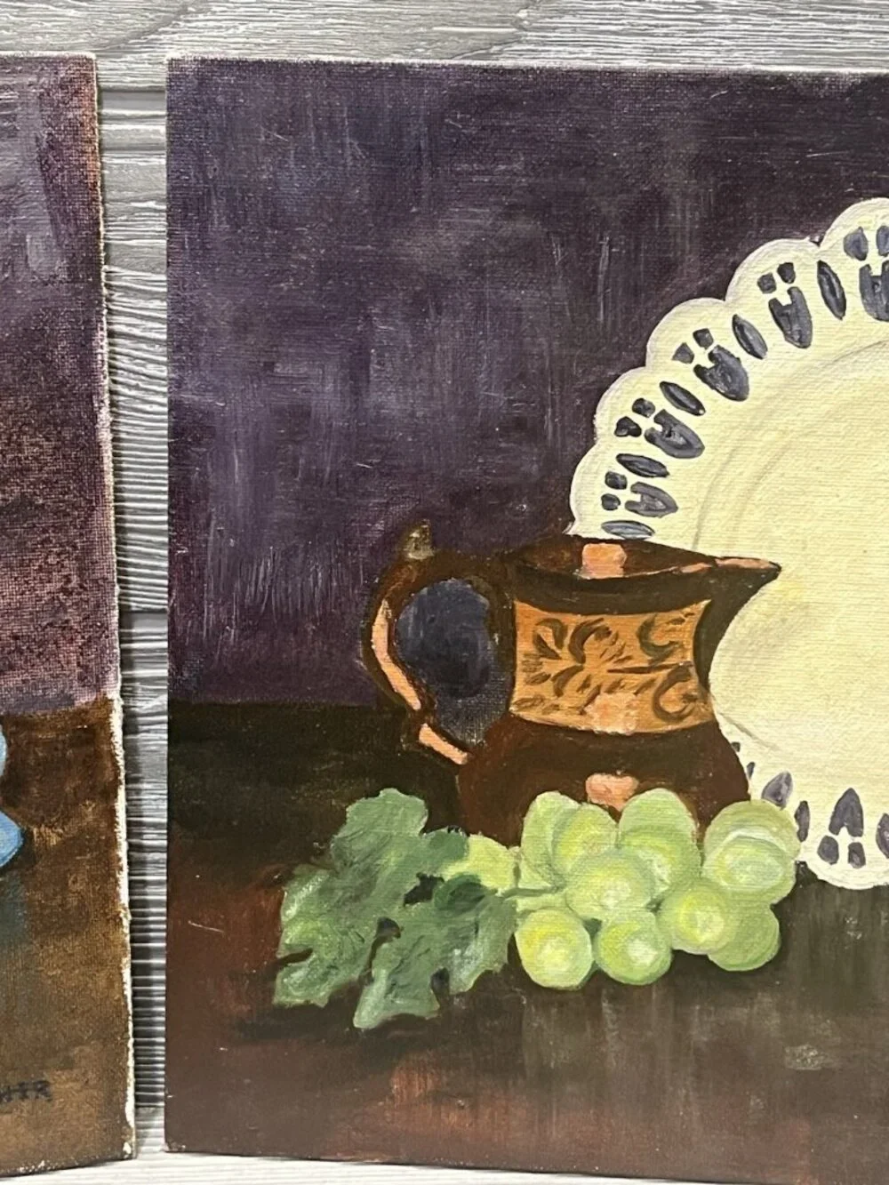 Vintage 1971 Still Life Paintings on Canvas Signed  Dining Midcentury Unframed